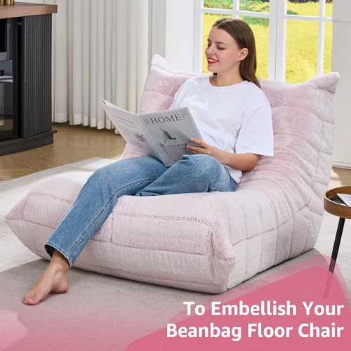 Image of Hobestluk Adults Bean Bag Chair Faux Fur BeanBag Couch for Living Room | Pink Plush,Ergonomic Design,Memory Foam,UltraSoft,Anti-slip Bottom,No Assembly Required,Decorative Style for Living Room