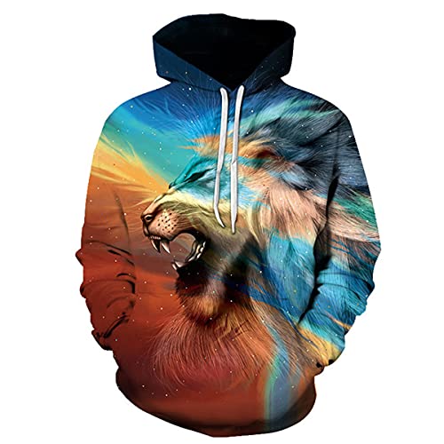 Sweat à capuche lion 3D coupe ample XXXXXL pour silhouette généreuse