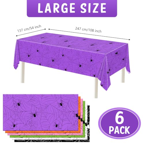 Image of TREWAVE 6-Pack Halloween Spiderweb Plastic Tablecloth 54 inch x 108 inch,Mix | Waterproof Plastic Tablecloth, Rectangular Shape, Easy Cleanup, Ideal For Halloween Party And Backdrop Decor