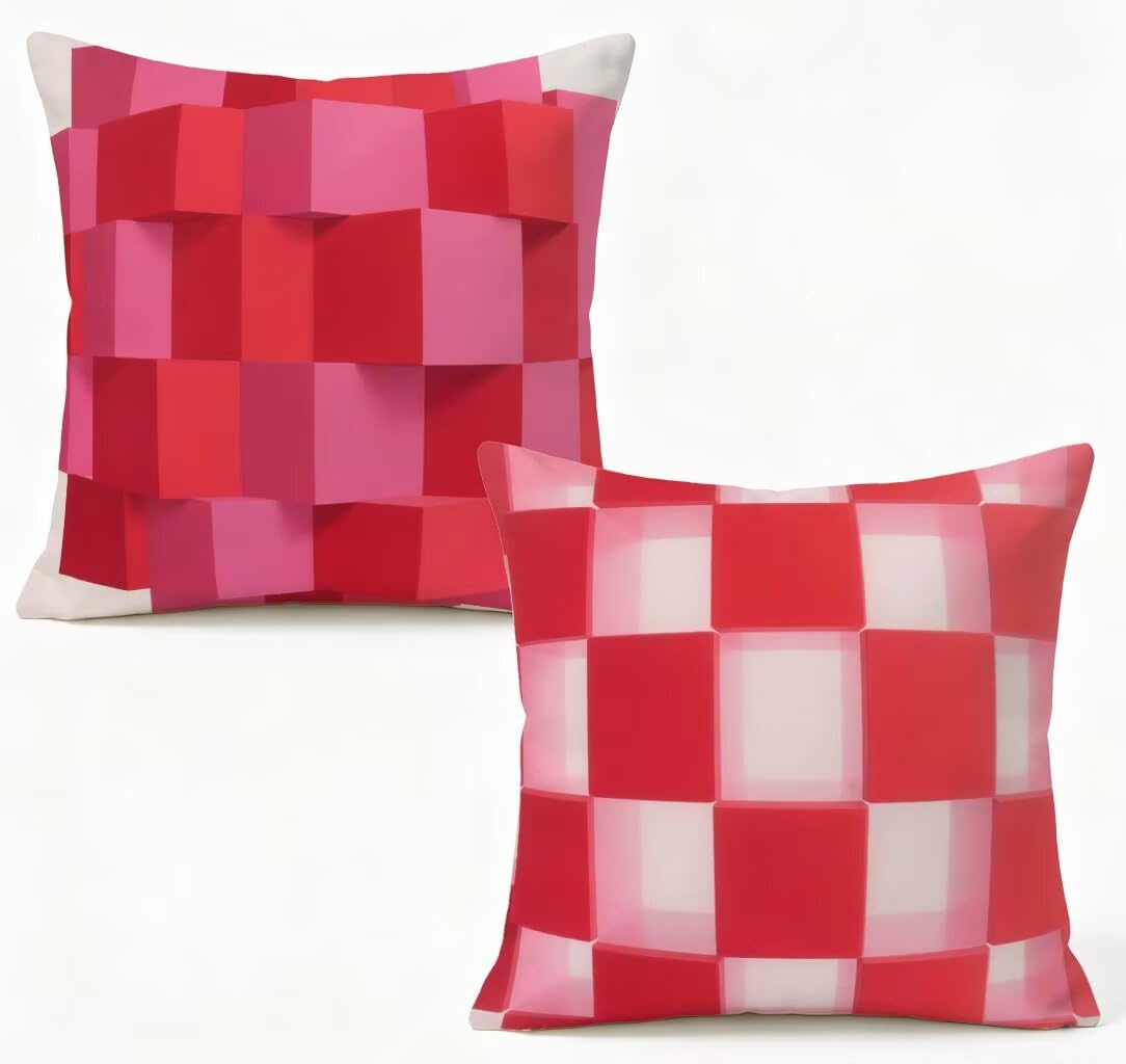Kissenbezug 65 x 65 2er Set Sofakissen Rot Kopfkissenbezug 65x65 cm Dekokissen Geometrie Outdoor Pillow Leinen Doppelseitiger HD-Druck, Terrassen Deko Wohnzimmer, Frühling und Sommer Gifts I-L286PZ