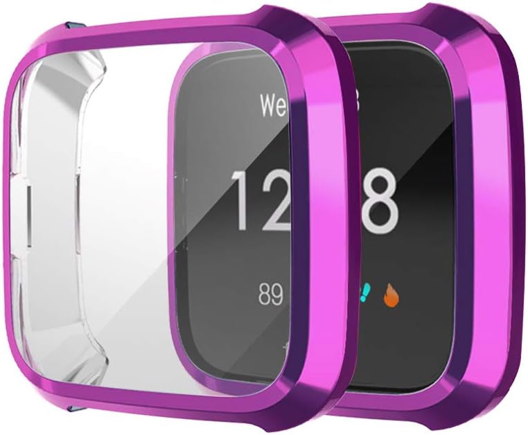 Compatible with Fitbit Versa Lite Screen Protective Case,FOLOME Scratch-Resistant Soft Flexible TPU Plated All-Around Protective case Protector Watch Cover (Mulberry)