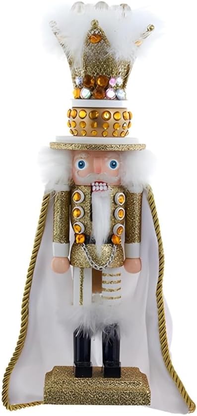 Kurt Adler 13-Inch Hollywood Gold King Nutcracker – White Cape, Glittered Crown, Jeweled Accents, Regal Christmas Decor – HA0769