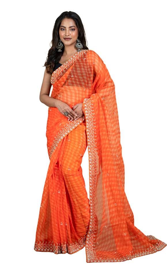 Indian Weaves of Elegance Bold and Fashionable Soft Organza Zardozi Silk Saree