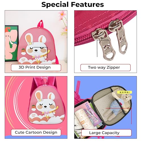 Image of Bembika School Bag The Perfect Children Backpack and School Bags for Kids Compact Stylish Backpack for Kids Kindergarten Backpack and Travel Backpack- (Rabbit|Pink)