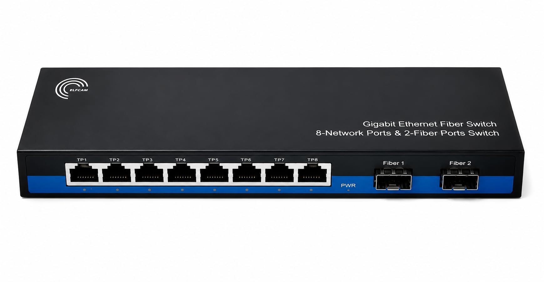 Elfacm - 10-portowy przełącznik Gigabit Ethernet, 2 porty SFP + 8 RJ45 10/100/1000 Mb/s, przepustowość 20 Gb/s, włókno do 120 km, chipset Marvell, kompaktowa metalowa obudowa, Plug & Play