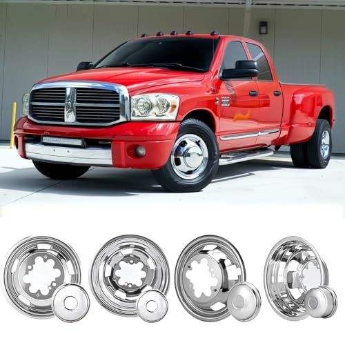 Image of 4pcs 17 Anti Rust Polished Stainless Steel Dually Wheel Simulators, Waterproof Replacements Bolt On Wheel Cover Removable Centre Cap,8 Lug Hubcap Fit for 03-18 Dodge Ram 3500 03-09 2500