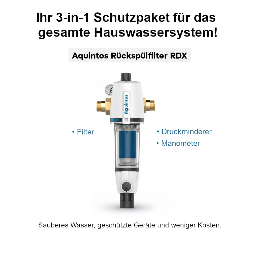 Vorfilter Rückspülfilter Hauswasserstation Aquintos RDX mit Druckminderer 1 Zoll / DN25 Hauswasserfilter - rückspülbar