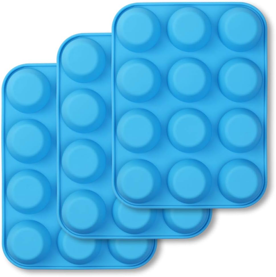 homEdge 12Cup Silicone Muffin Pan, Pack of 3 NonStick