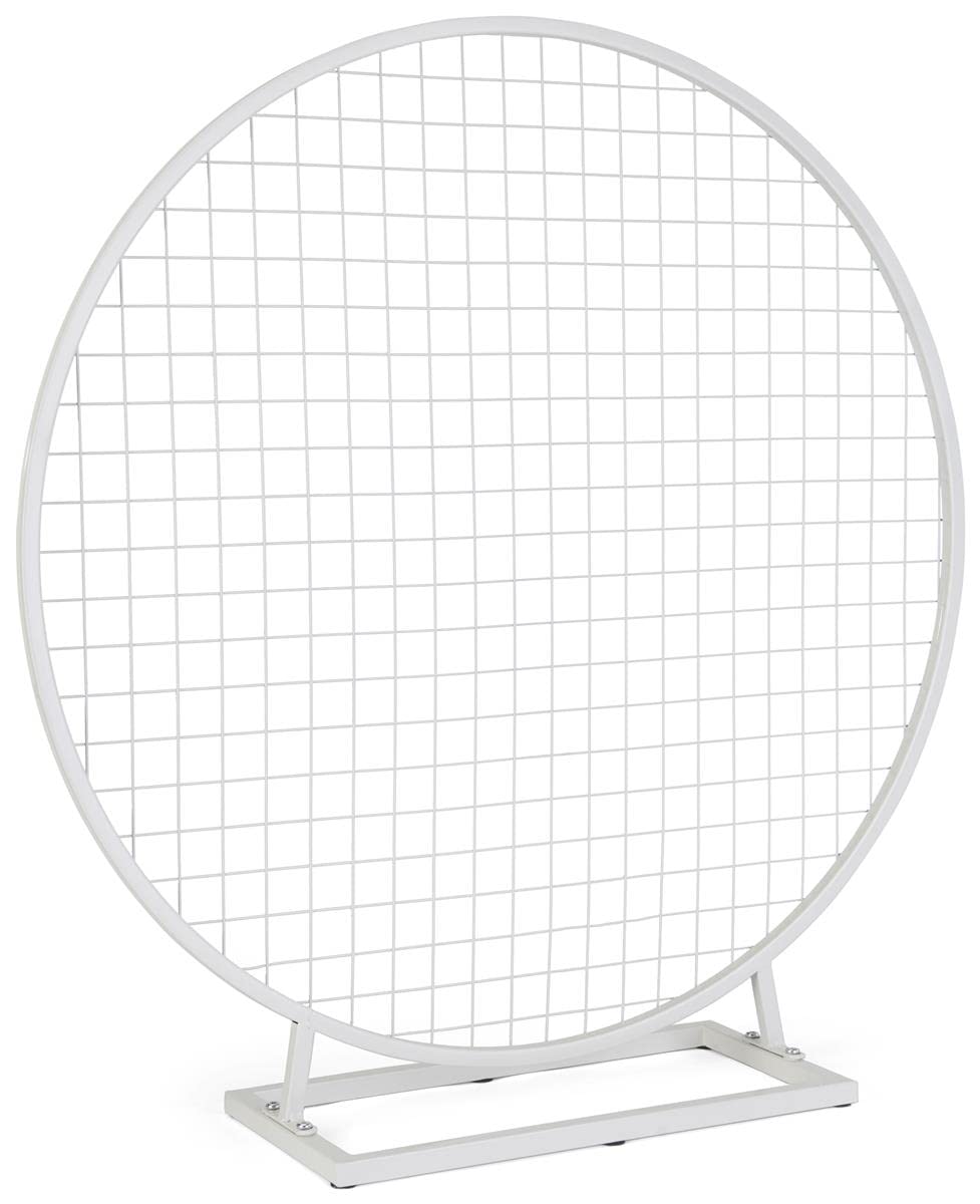 Displays2go Circle Gridwall Backdrop w/ Countertop Design - White