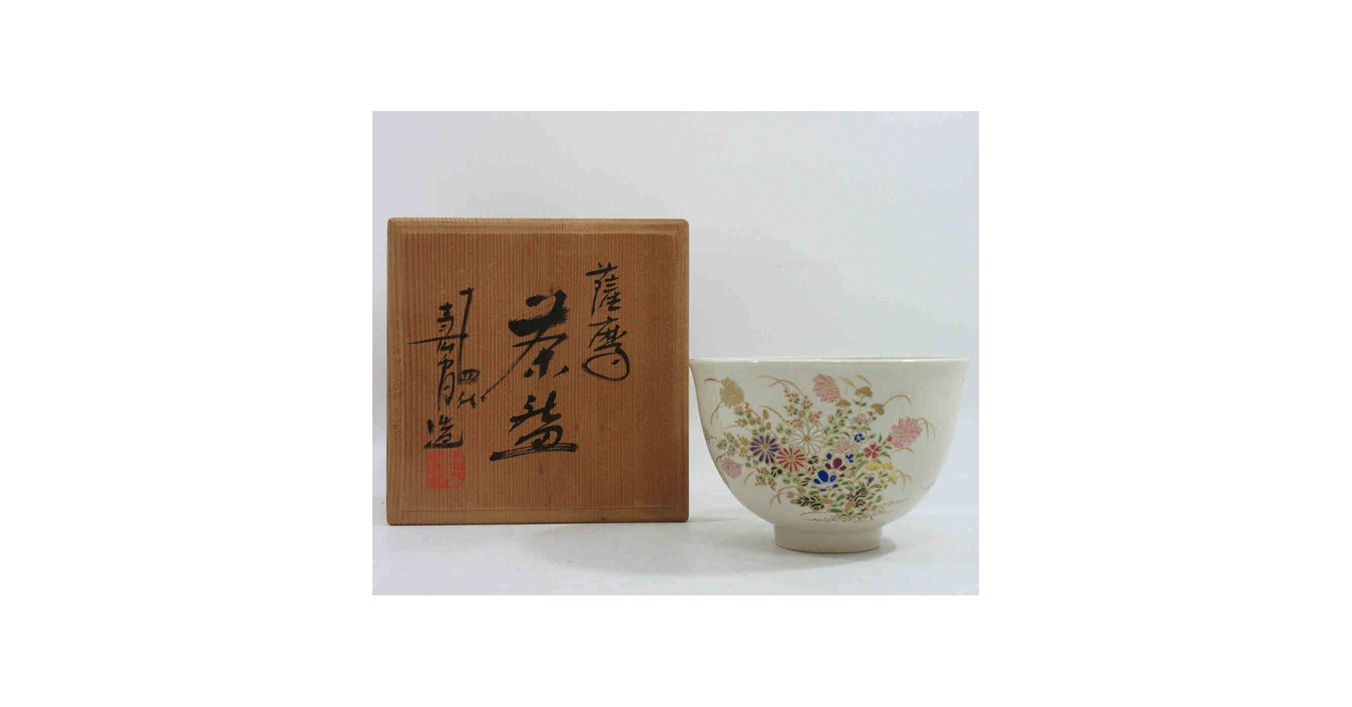 薩摩焼 酒器(十四代沈壽官) (草花文抹酒器) 2ヶセット 箱なし 薩摩焼 酒器(十四代沈壽官) (草花文抹酒器) 2ヶセット 箱なし