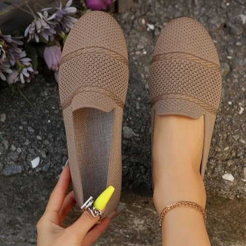 Women's Ballet Flats Slip On Shoes Comfortable Walking Flats for Women Knit Wide Toe Box Breathable Soft Ballet Shoe Ballerina Dance Lightweight Casual Dress Shoes for Work Travel2