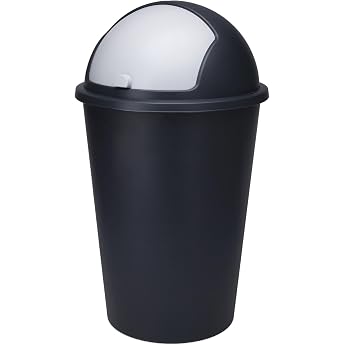 Spetebo XL Rubbish Bin with Sliding Lid Black - 50 L round trash can with dome lid cosmetic bucket trash container waste bucket recyclable