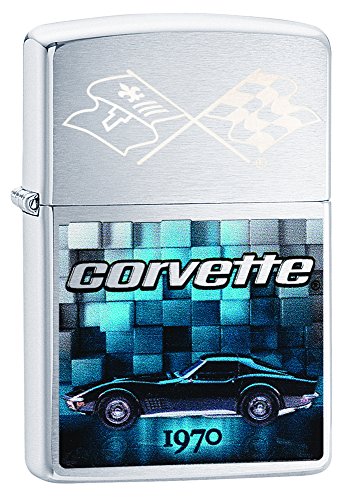 Encendedor Zippo Chevy Corvette 1970 Cromo Cepillado miniatura 1