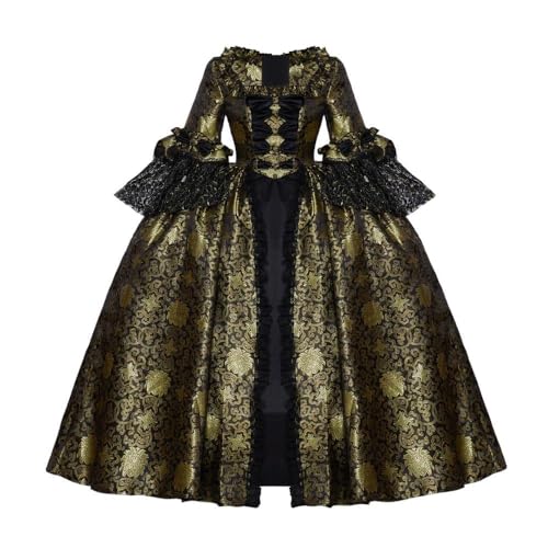 CosplayDiy Damen Queen Marie Antoinette Rokoko Ballkleid Gothic Viktorianisches Kleid Kostüm Gold Schwarz, Gold, 3XL