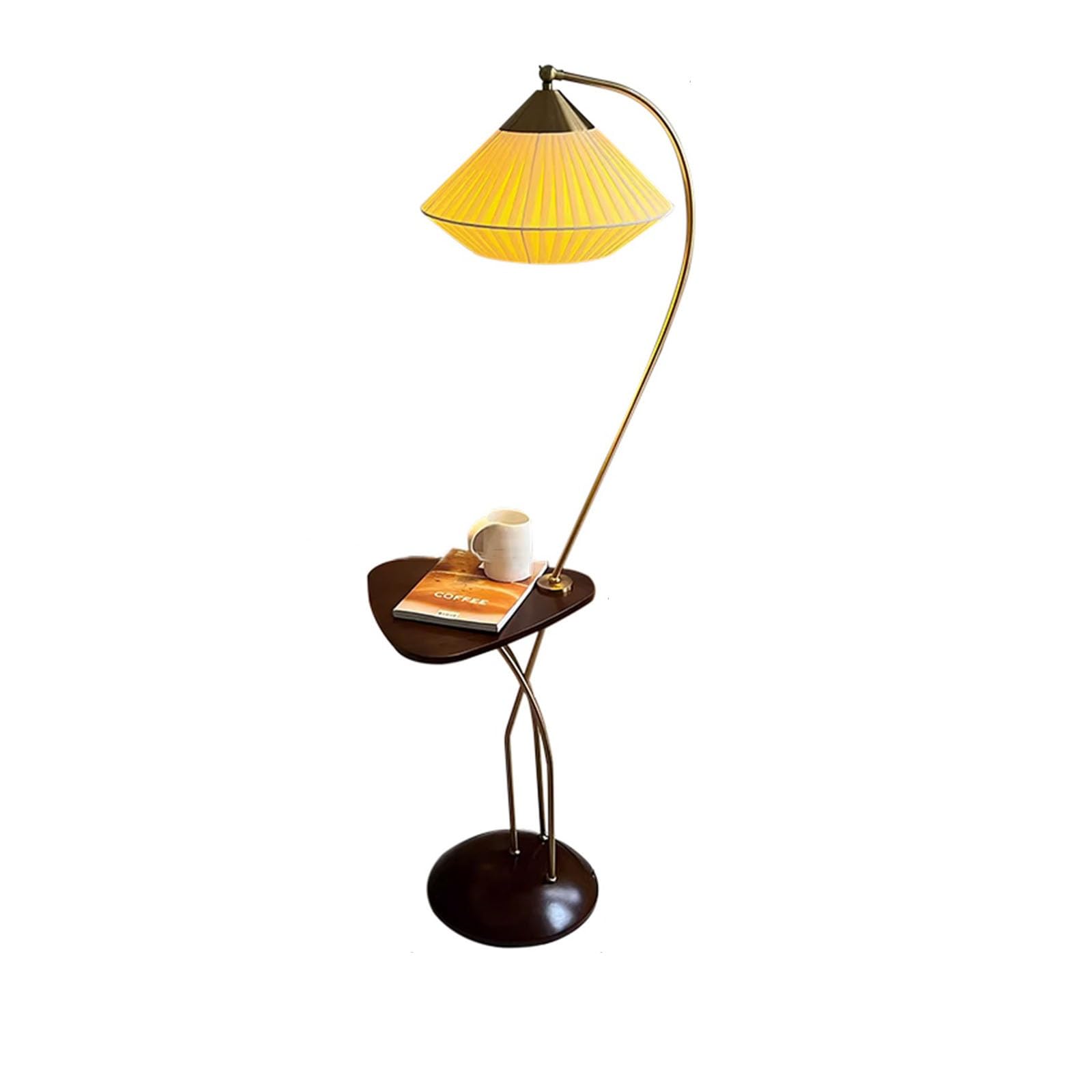 Z4T8M2K6G5 Tall Standing Lamp Modern Arc Floor Lamp with Shelves, Mid Century with End Table, Farmhouse Rustic Standing Lamps with Fabric Shade & Wood Base for Living Room Bedroom Office
