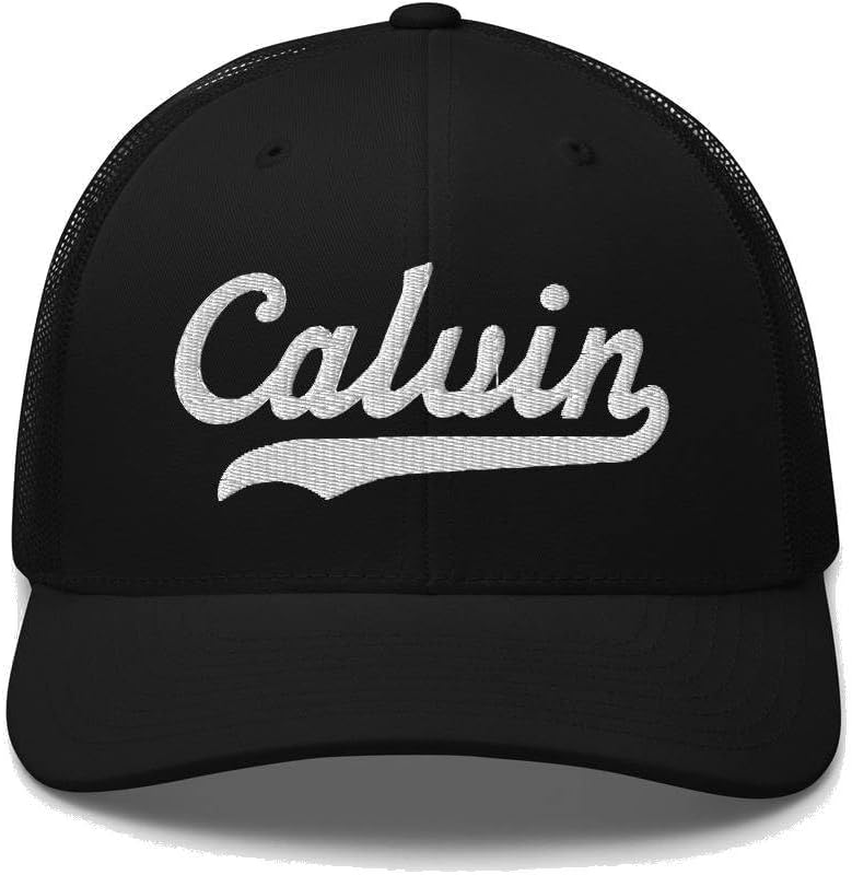 Calvin Sombrero Calvin Trucker Sombrero Béisbol Script Gorra bordada Vintage Deportes Malla Swoosh Regalo Recuerdo Headwear LA ND OK
