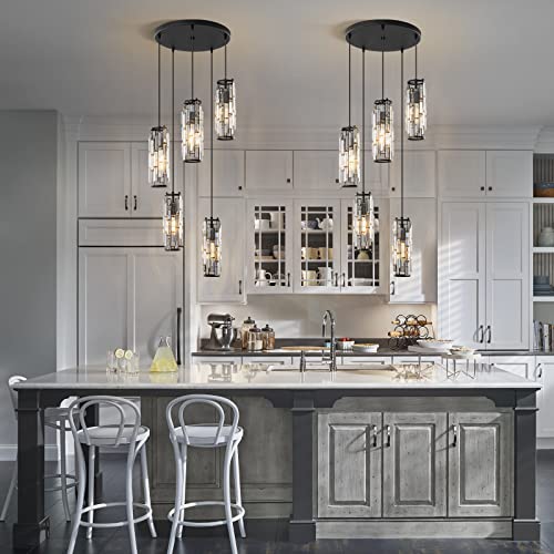 Image of LMQNINE Pendant Light, Black Modern Pendant Light Fixtures, Mini Crystal Chandeliers, Adjustable 5-Light Pendant Lighting for Kitchen Island Dinning Room Bedroom (Black 5-Light)