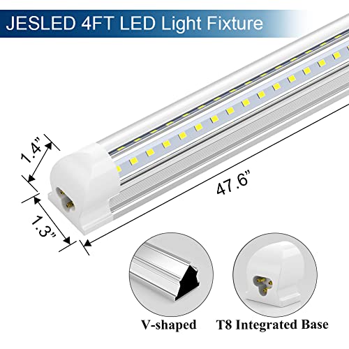 Jesled 4Ft Led Shop Light, 4 Foot 36W Led Light Fixture, High Output 4500 Lumen, 6500K, Clear Cover, V-Shape Leds, Plug And Play, T8 Led Tube Light For Cooler Door, Garage, Workshop (6-Pack) #TOP5