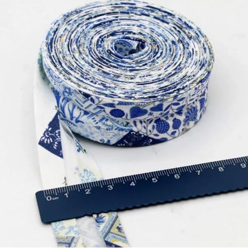 100% Cotton Floral Bias Binding Tape 25mm Patterned Bunting Tape Wide 47 Colors 1 inch (Floral Royal Blue, 10 metre)
