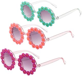 UV400 3 Pack Round Flower Sunglasses for Kids - Cute Flower Sunglasses for Girls, Outdoor Beach Ages 3-12 Girls Boys Gifts