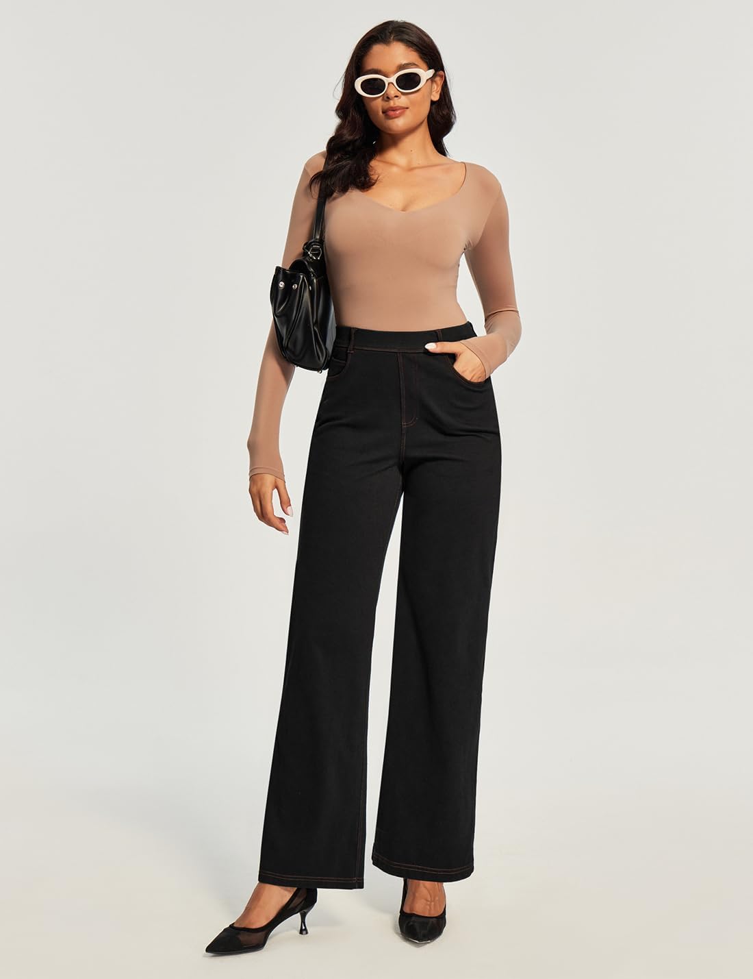 Ewedoos Wide Leg Jeans Woman Stretchy Sweatpant Jeans for Women Pull On High Waisted Straight Women Jeans Baggy Denim Pants - Image 3