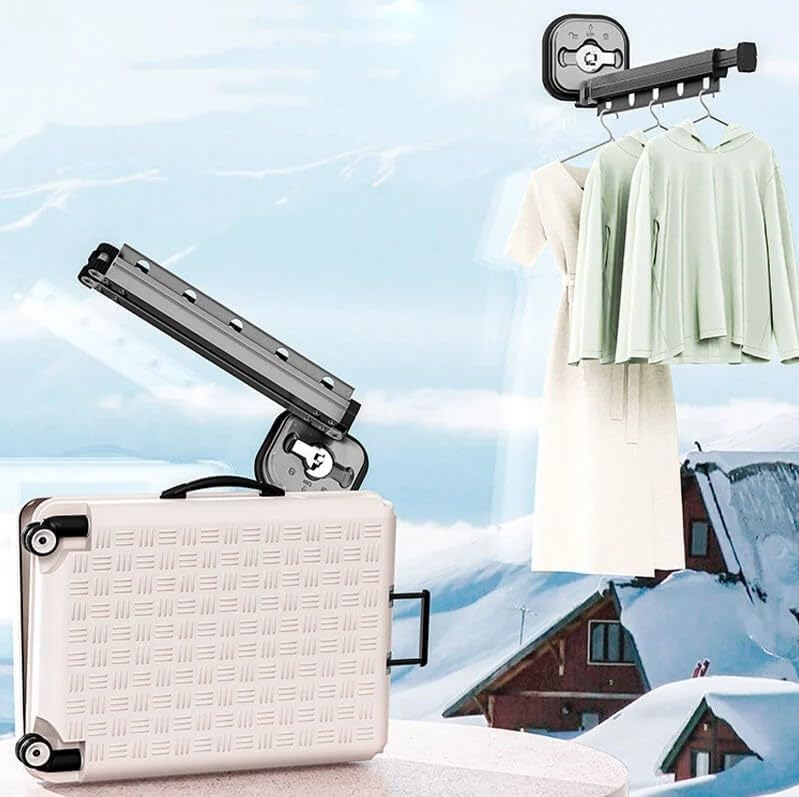 Vista 3 de Estante de secado de ropa plegable de montaje en pared con ventosa, estante de secado de ropa retráctil y plegable, soporte de pared