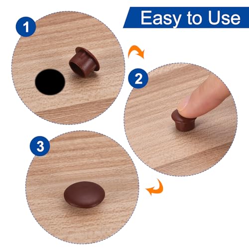 Image of uxcell 150Pcs Screw Hole Plugs, 16mm(5 /8 inch) Dia Plastic Round Button Plugs Snap in Locking Hole Covers Flush Type Caps for Furniture Cabinet, Red Brown