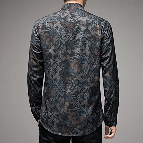 Men's Long Sleeve Slim Casual Floral Dress Shirts Stylish Flower Print Shirt Rose Printed Shirts Wedding Party3