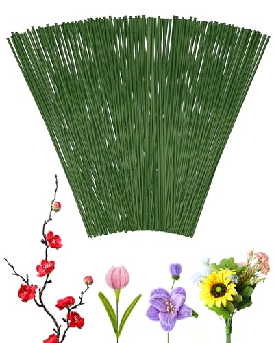 50 PCS FIVEIZERO 16 Gauge Green Floral Wire Stems for Artificial Flower Making Florist Wire Flower Wires for Crafts Alambre para Flores for Wreaths Flower Arrangements and DIY Projects