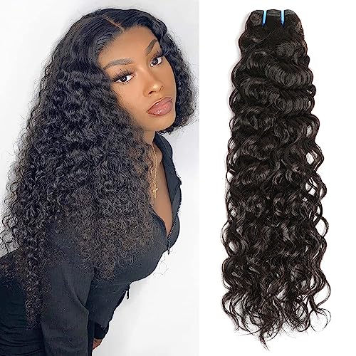 Deep Wave Bundles Human Hair 1 Bundles Water Wave Bundles 12A Brazilian 100% Unprocessed Virgin Human Hair Wet and Wavy Bundles Double Weft Deep Curly Weave Natural Black(14 Inch)