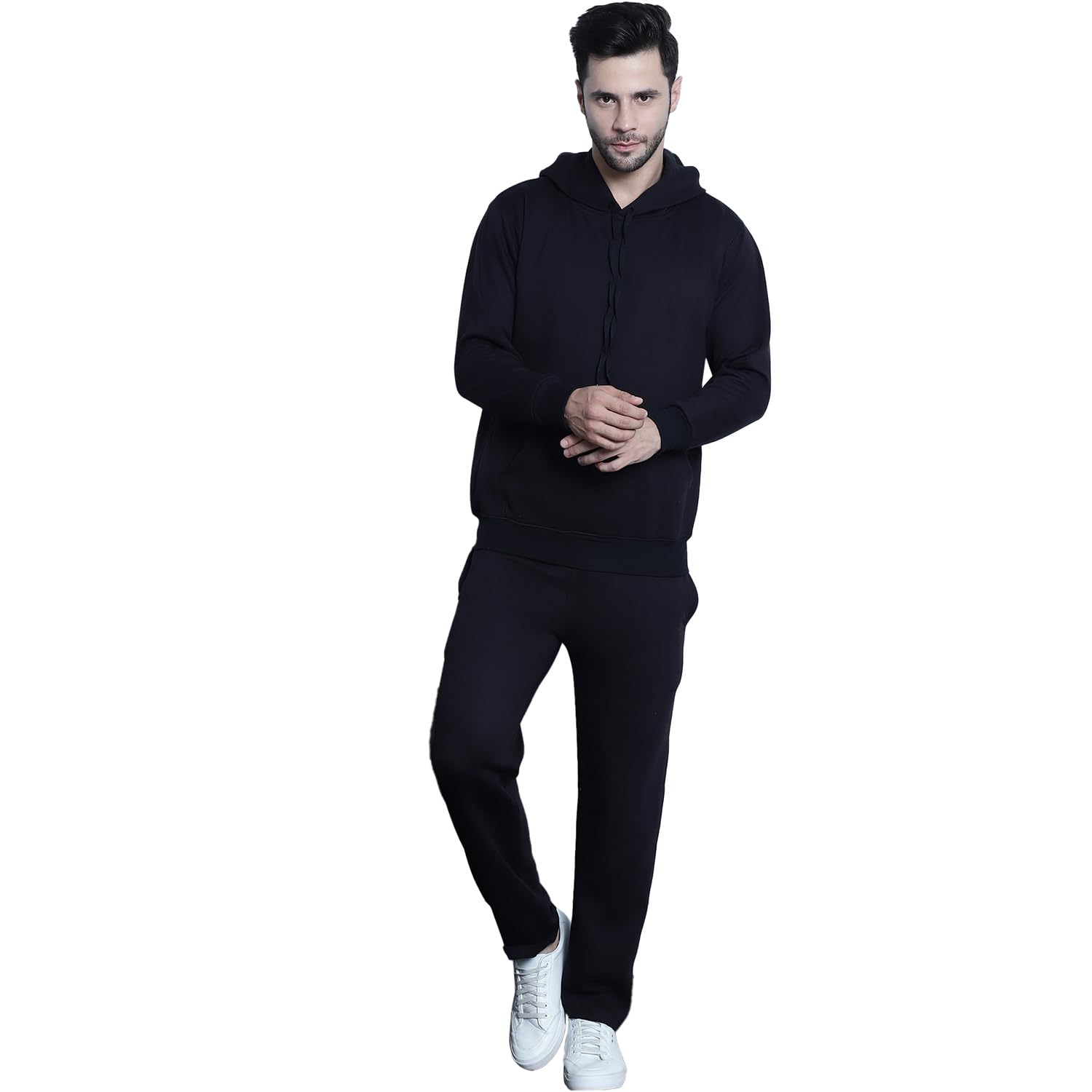 Mack Jonney Solid Hooded Cotton Fleece Co-Ord Set for Men-MACK639654