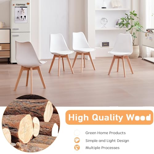 Miniatura 6 de Grandca Home Pack De 4 Sillas Comedor Sillas De Cocina Nórdicas Con Asiento Blando Y Patas De Madera Maciza De Haya Blanco