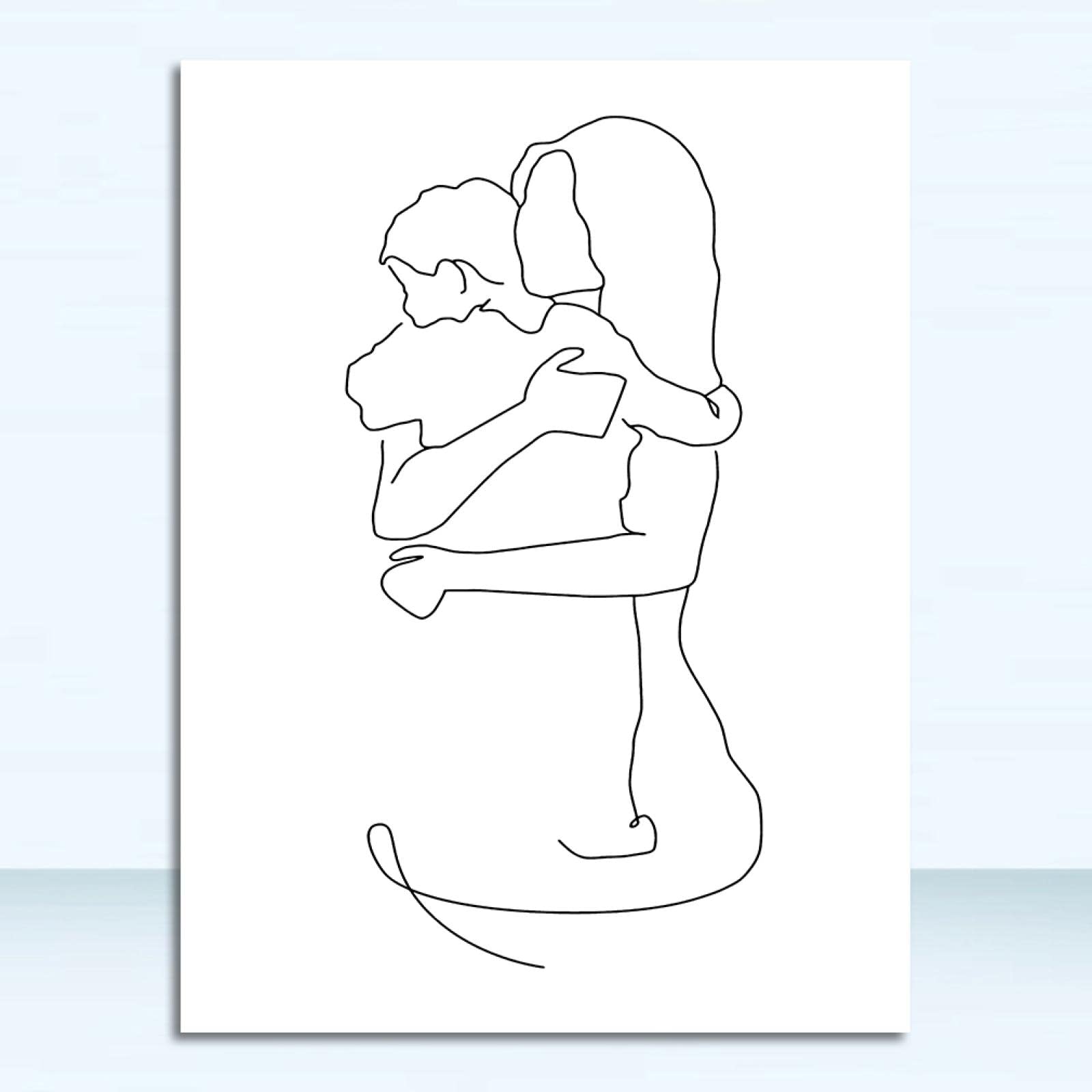 Rumlly Minimalistyczna abstrakcyjna sztuka ścienna druk na płótnie malarstwo nowoczesne dekoracje obrazy matka i córki syn linia rysunek plakaty artystyczne 70 x 100 cm z ramą