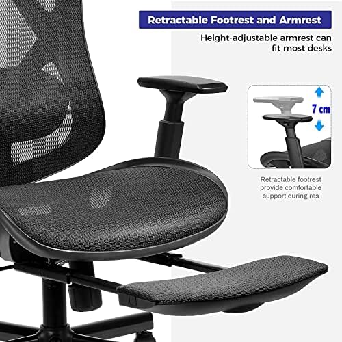 BASETBL Ergonomic Office Chair, Executive Computer Desk Chairs with Adjustable Footrest Headrest and Lumbar Support, Recline Manager Work PC Chair with Breathable Mesh Cushion for Home Office