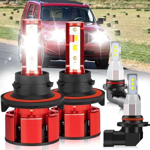 LTZXAP For Jeep Liberty 2008 2009 2010 2011 2012 Light Bulbs, 600% Brightness Hi and Lo Beam+Fog Light Bulbs, 6500K Cool White, 36000LM Super Bright, 1:1 Size, Plug-and-Play, 4PCS