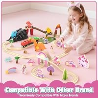 Lehoo Castle Wooden Train Set for Girls, Pink Unicorn Train Set — image 5