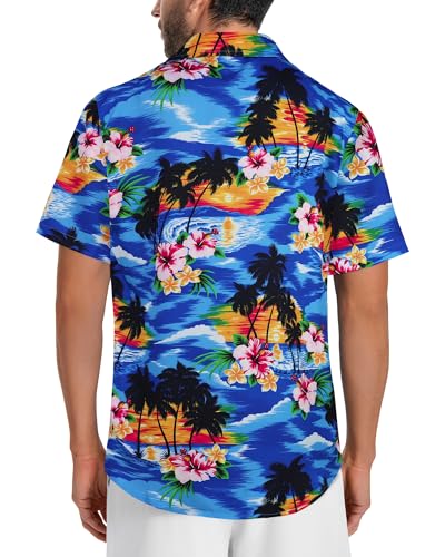 Image of Men Hawaiian Shirt Short Sleeve Summer Beach Button Down Shirts with Pocket