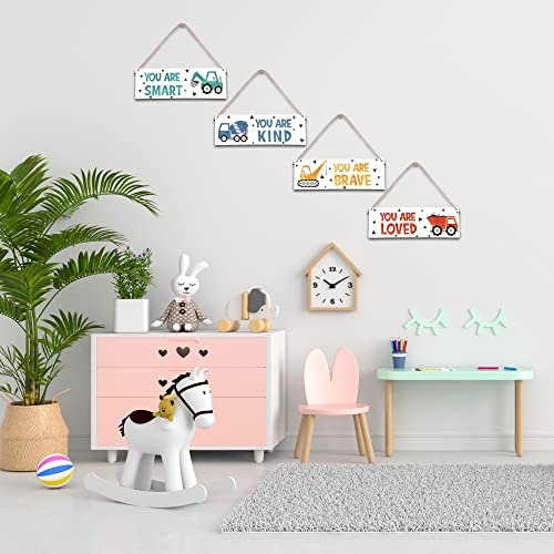 image for ISOVF 4 Pieces Construction Vehicles Decor Kids Room Wall Decor Wooden