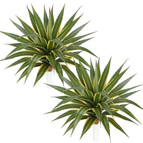 Hollyone 21 Inch Artificial Agave Plants Large Size Fake Agave Plant Stems Realistic UV Resistant Faux Succulent Crafting DIY Greenery Unpotted for Indoor Outdoor Home Decor Set of 2