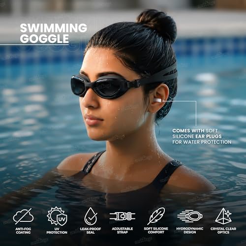 Image of Zest 4 Toyz Swimming Goggles for Kids and Adults with Adjustable Strap Anti-Fog UV Protection Lens Air Tight Comfortable Silicone Frame for Swimming Pool - Black