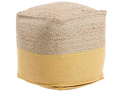 Beliani Puf de algodón Yute Beige Amarillo 44 x 44 cm EPS otomana Boho Moderno Kirama