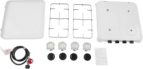 Miniatura 9 de Estufa de gas natural de 4 quemadores, estufa portátil para acampar con válvula reductora de presión y protectores contra el viento para RV,