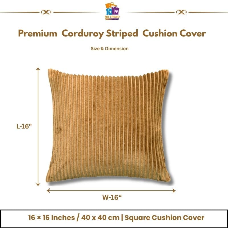 Image of RD TREND Cushion Cover Set of 2, Decorative Sofa Living Room Home Square Cushion Covers 16 Inch x 16 Inch, Aesthetic Corduroy Striped Double Sided (Mustard)