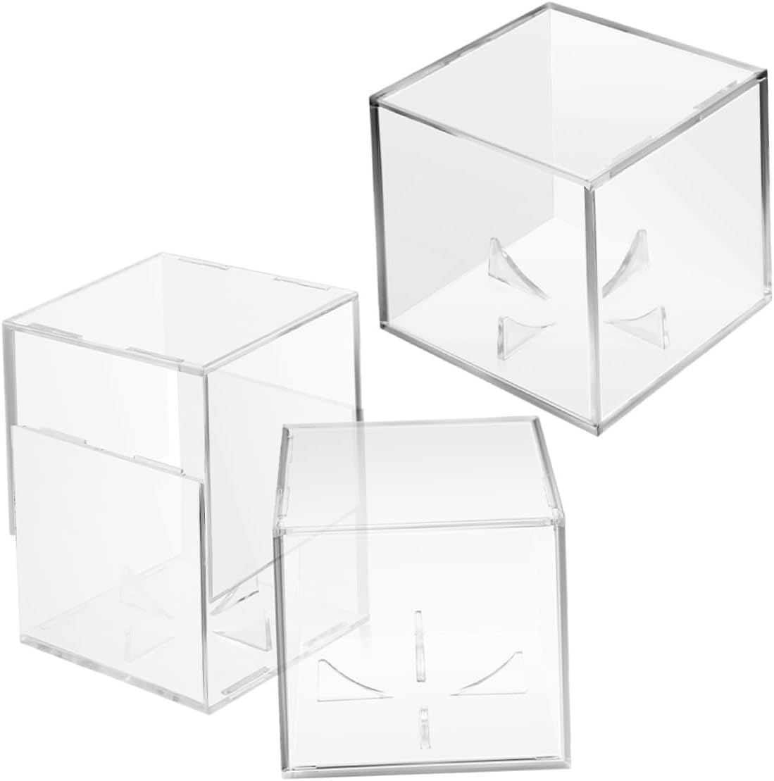 FRCOLOR 3pcs Acrylic Baseball Display Boxes with Stand, Square Softball Keepsake Cases for Signed Balls, Small Sports Memorabilia Storage Showcase