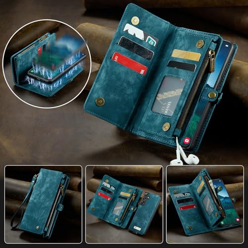 Kowauri Wallet Case for Samsung Galaxy S24,Zipper Purse Folio Leather Wallet with Card Holder Wrist Strap Detachable Magnetic Shockproof Protective Back Case for Samsung Galaxy S24 (Blue) by Kowauri - Image 8