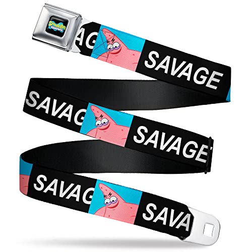 Nickelodeon Belt, Seatbelt Buckle Belt, SpongeBob Patrick Star Savage Pose Block Black Blue, Youth 20 to 36 Inches