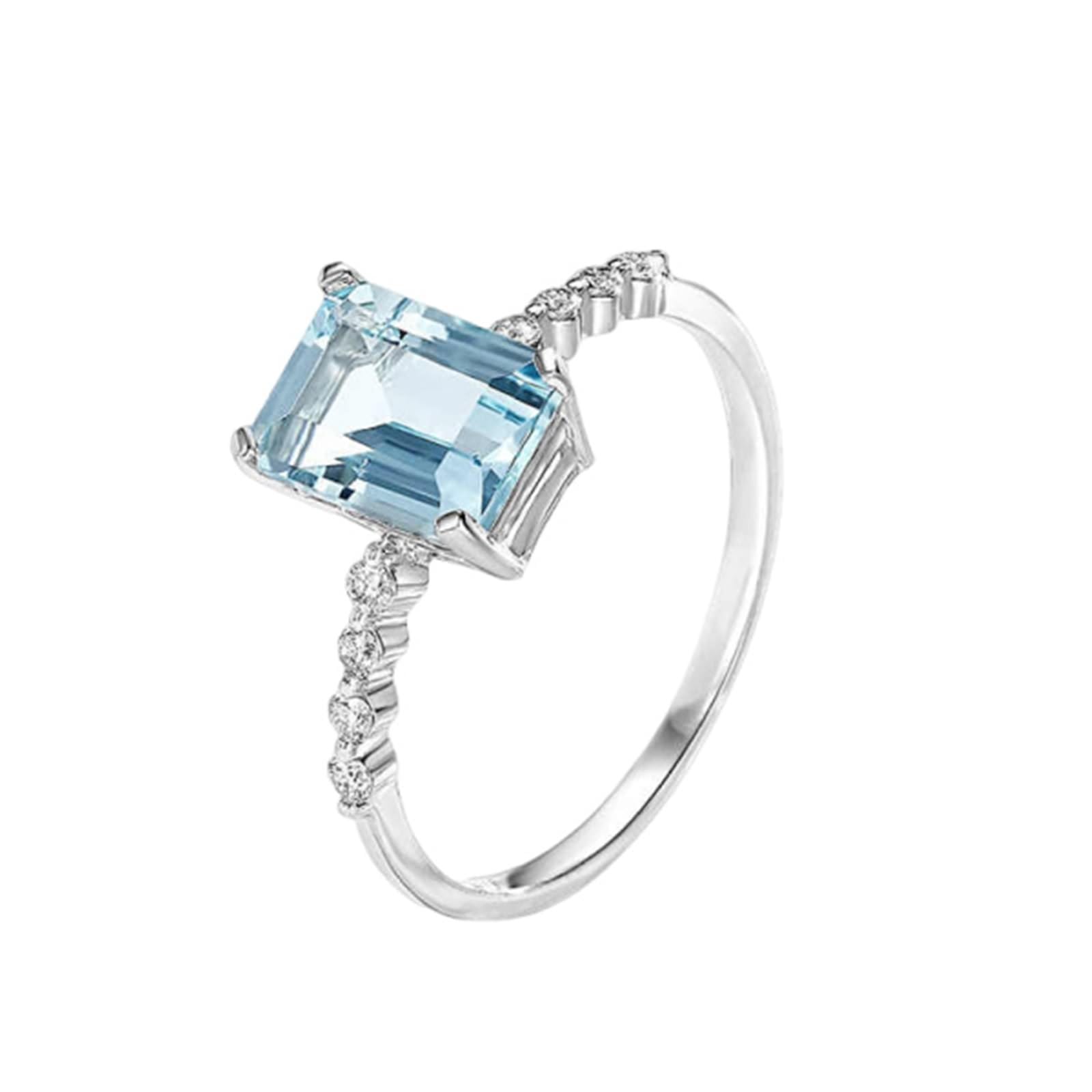 KnSam 9K/14K/18K Weißgold Verlobungsring Echt Gold Schmuck, 1.4ct Aquamarin Antragsring Klassiker Rechteckschliff Blau, Ring mit Moissanit 18/14/ 9 Karat Gold, Gr.47-70