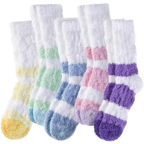 Image of DYW Fuzzy Socks for Women Fluffy Winter Warm Slipper Soft Cozy Home Sleeping Socks 5 Pairs