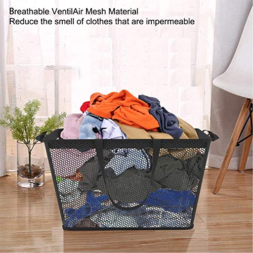 Npet Laundry Hamper Basket(Multi-Style), Protable Plastic Clothes Bag With Eva Waterproof & Breathable Mesh Material, Storage Bins For Laundry, Bathroom, Bedroom And Dormitory(Square, Black) #TOP4