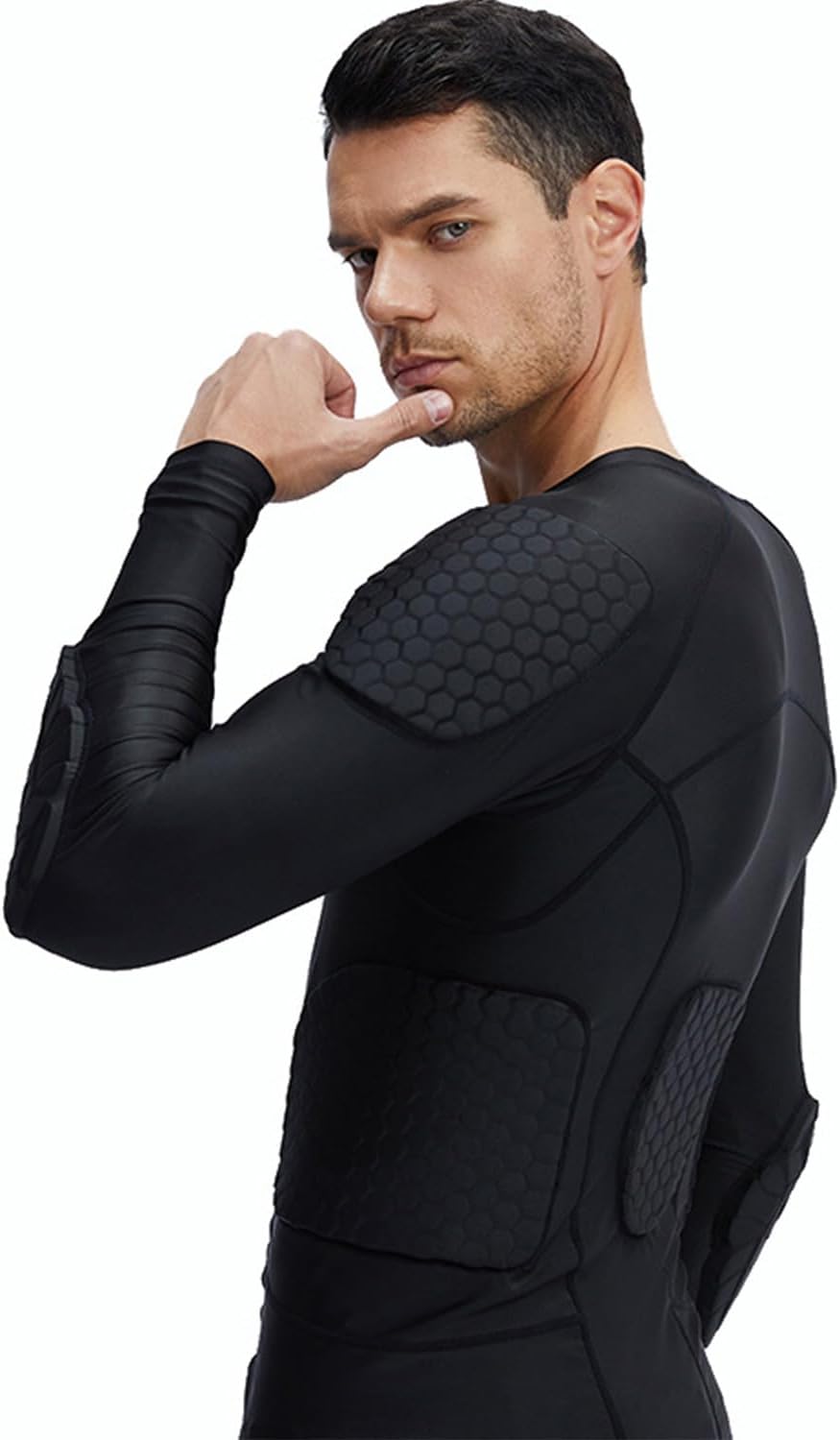 Men Padded Compression Shirt Football Rib Protector 8-Pads Chest Protector Long Sleeve Football Padded Shirt Protective Gear Basketball - Image 2